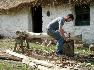 Preparing the green oak supports